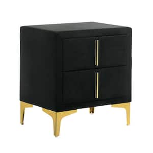 Black and Gold 2-Drawer 22.25 in. Vegan Faux Leather Nightstand