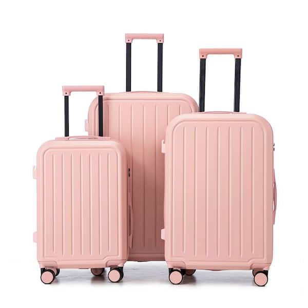 3-Piece Pink ABS Hardside Spinner Luggage Set with Cup Holder and USB Port (20/24/28)