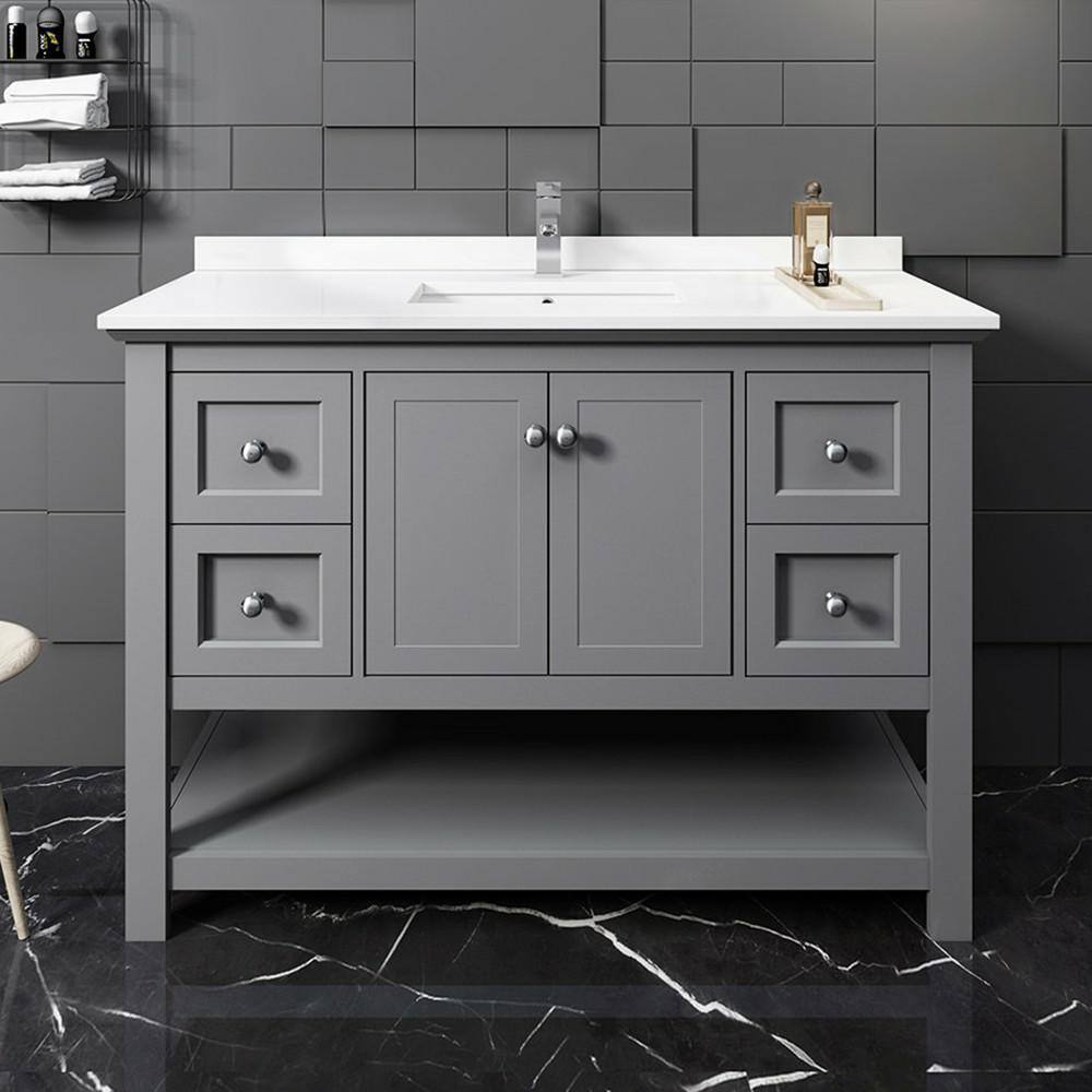 Gray 48" Single Bathroom Vanity with Quartz Top