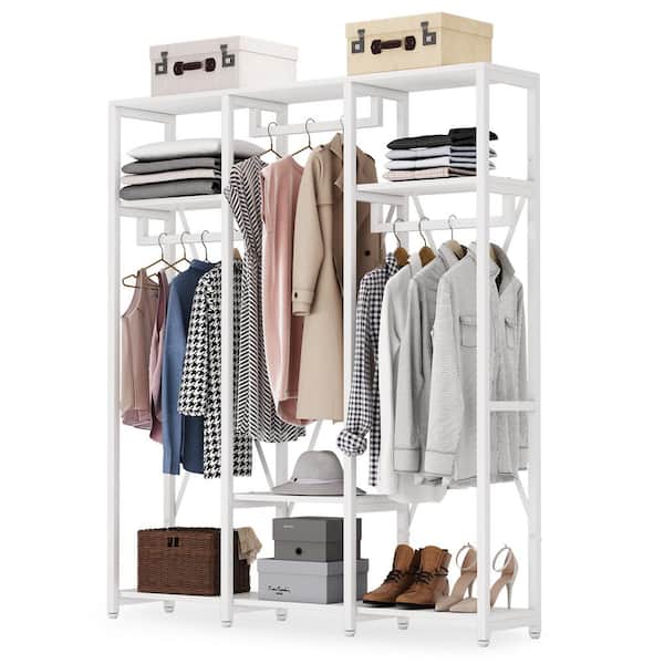 BYBLIGHT Carmalita White Wood and Metal Clothes Garment Rack Freestanding Closet Organizer Systems with Shelves