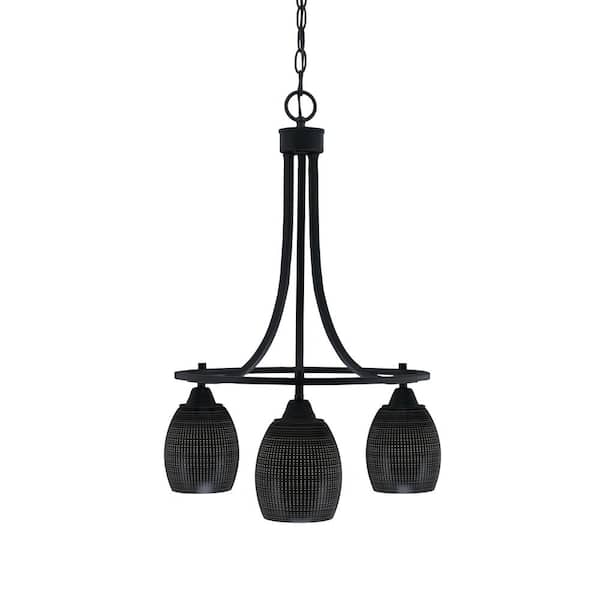 Unbranded Madison 3-Light Matte Black Round Chandelier with 5 in. Black Matrix Glass Shades, No bulbs included