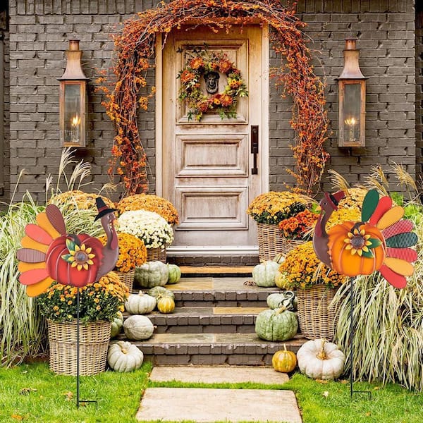 OGETFUUR 2-Piece 15 x 34.6 in. Metal Thanksgiving Turkey