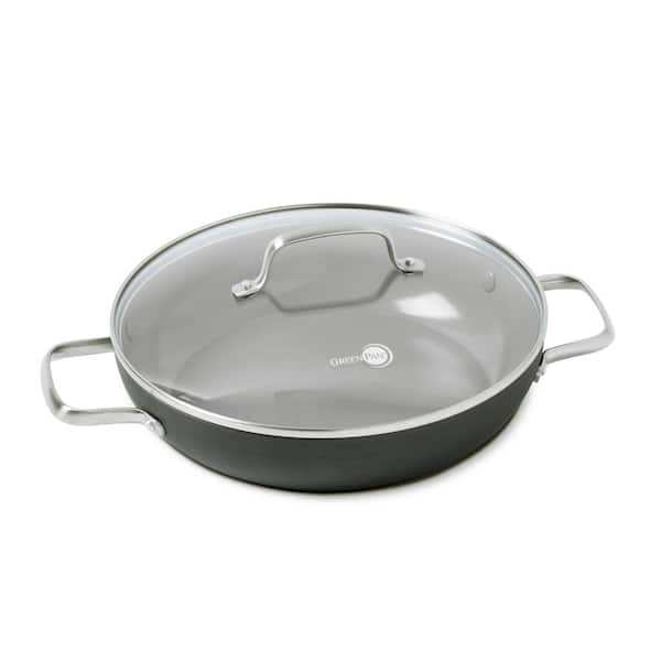 GreenPan Chatham 11 in. Hard-Anodized Aluminum Ceramic Nonstick Frying Pan in Gray with Glass Lid