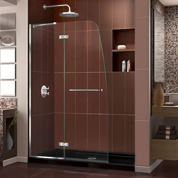 DreamLine Aqua Ultra 60 in. x 74 in. x 3/4 in. Frameless Hinged Shower Door in Chrome with Base in Black