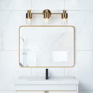 19.5 in. Adjustable 3-Light Brass Gold Bathroom Vanity Light Modern Bath Lighting with Cylinder Clear Glass Shades