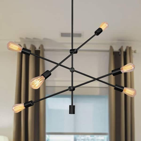 YANSUN 6-Light Black Unique Modern Linear Chandelier, Industrial Linear ...