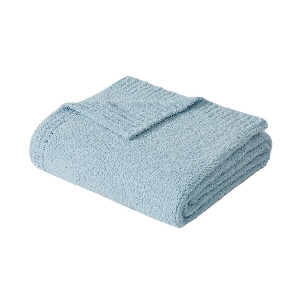 Truly Soft Cozy Knit Throw Light Blue Polyester 1-Piece 50 x 70 Throw Blanket
