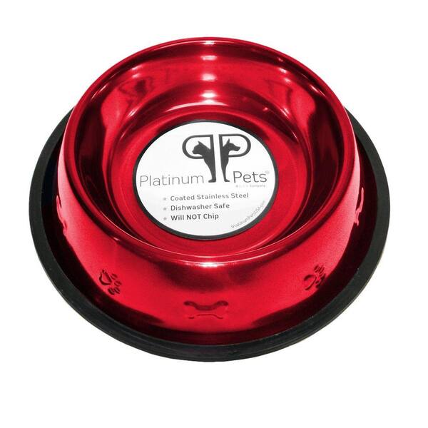 Platinum Pets 3 Cup Stainless Steel Embossed Non-Tip Dog Bowl in Red