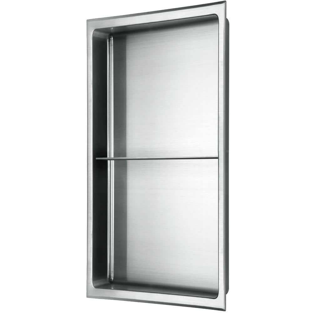 Brushed Stainless Steel Double Shelf Shower Niche 12" x 24"