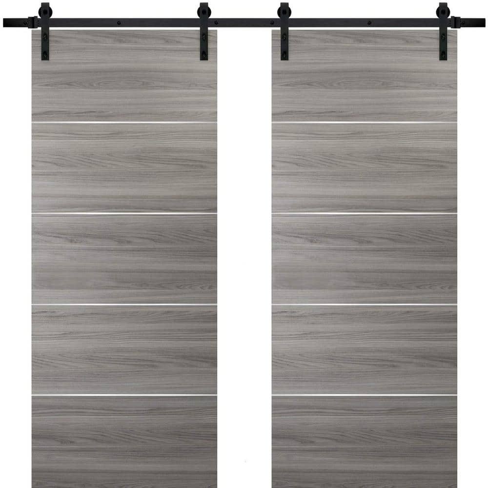 Assemble Required 0020 48 in. x 96 in. Fluch Gray Finished Wood Barn Door Slab with Hardware Kit Black price history on PriceWatchPro