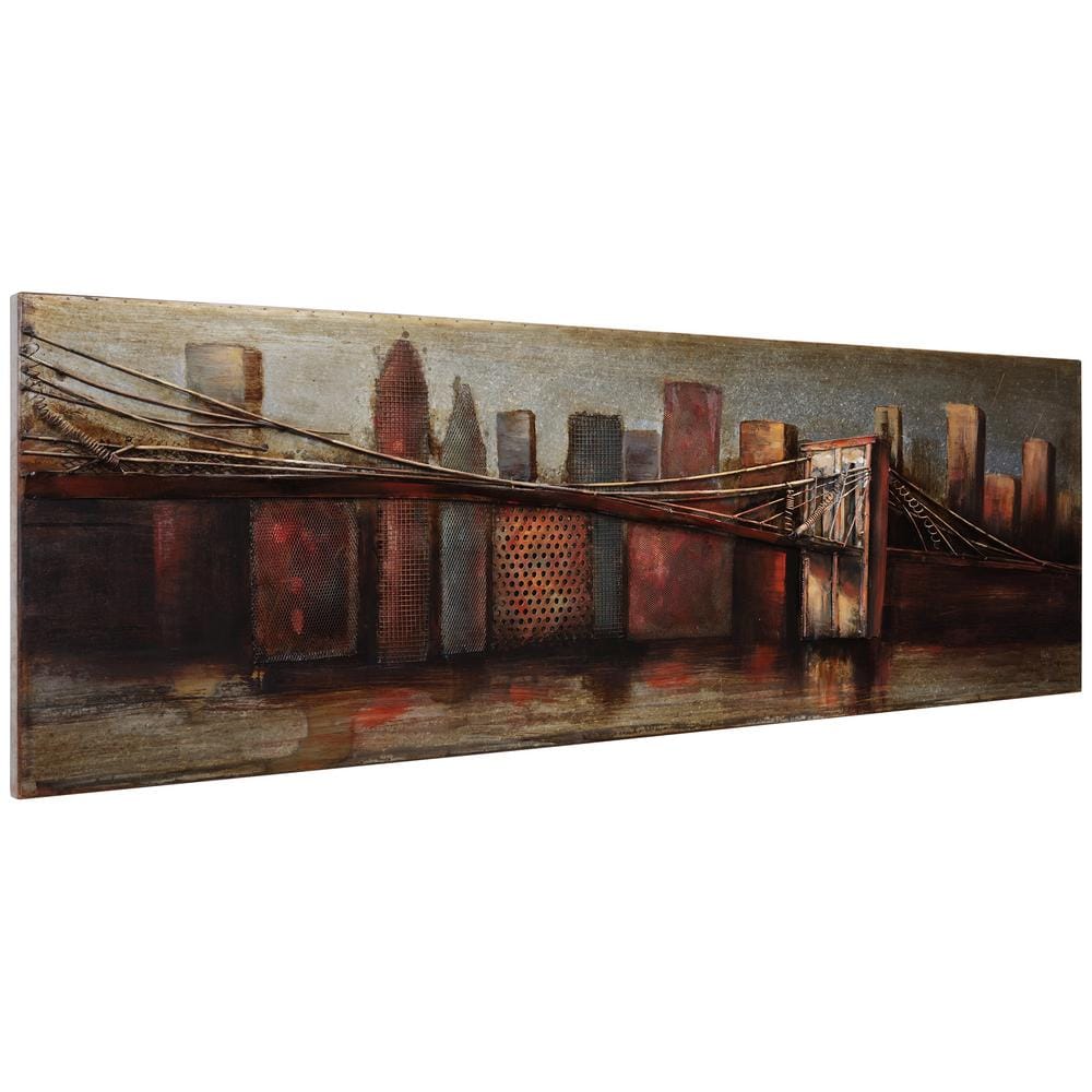 Hand Painted Iron Cityscape Wall Art Sculpture, 72" x 22"