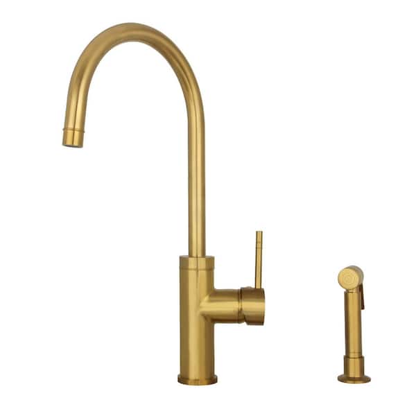 Akicon Single Handle Deck Mount Standard Kitchen Faucet with Side Spray in Brushed Gold