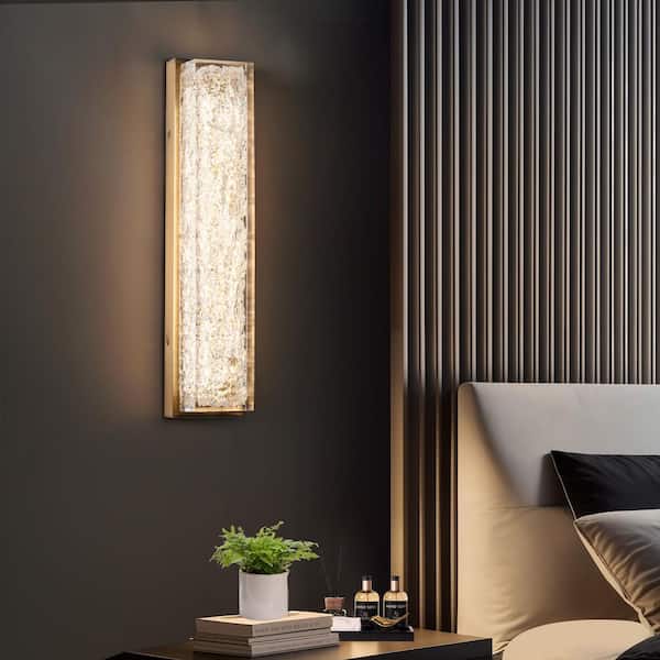 Zevni Modern 1-Light 20 in. H Plated Brass Integrated LED Wall Sconce, Vintage Rectangular Resin Shade Wall Light for Foyer