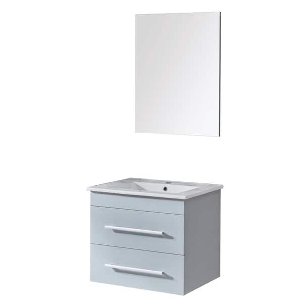 Mediterraneo Monaco 24 in. W x 18 in. D x 21 in. H Bath Vanity in Gray PVC with Vitreous China Top and Basin in White and Mirror