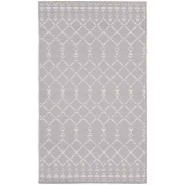 Nourison Whimsicle Grey 3 ft. x 5 ft. Geometric Bohemian Kitchen Area Rug