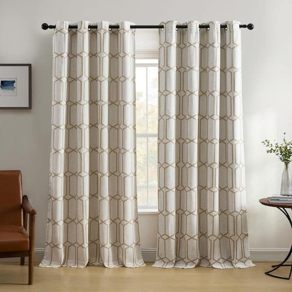 Kaiden Geometric Room Darkening Window Curtain, Taupe - 52"W x 84"L