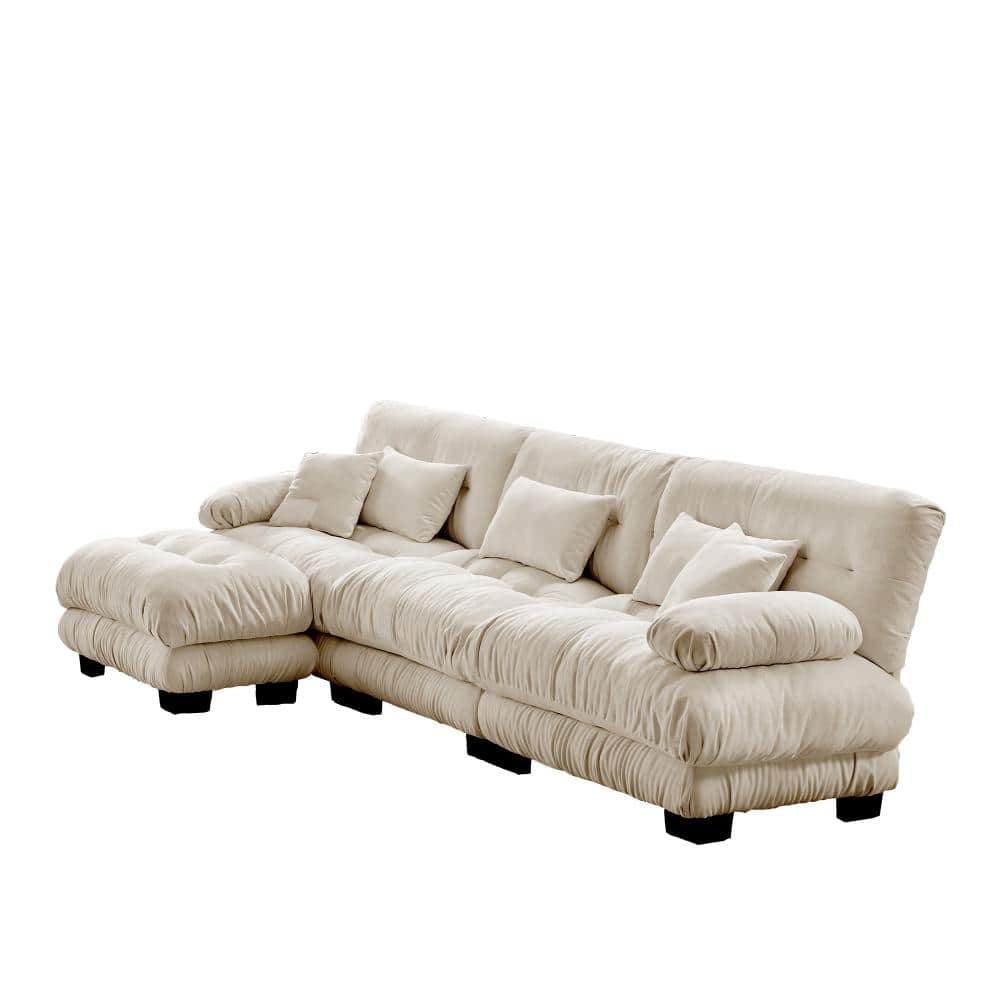 96 in. Round Bolster 4-piece Chenille L-Shape with Ottoman Sectional Sofa in Light Coffee durable construction price history on PriceWatchPro