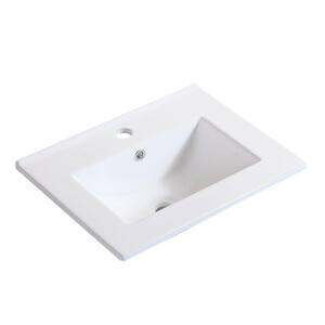 20 in. Drop-In Ceramic Bathroom Sink in Glossy White with Overflow Hole Prevents Leak for Bathroom