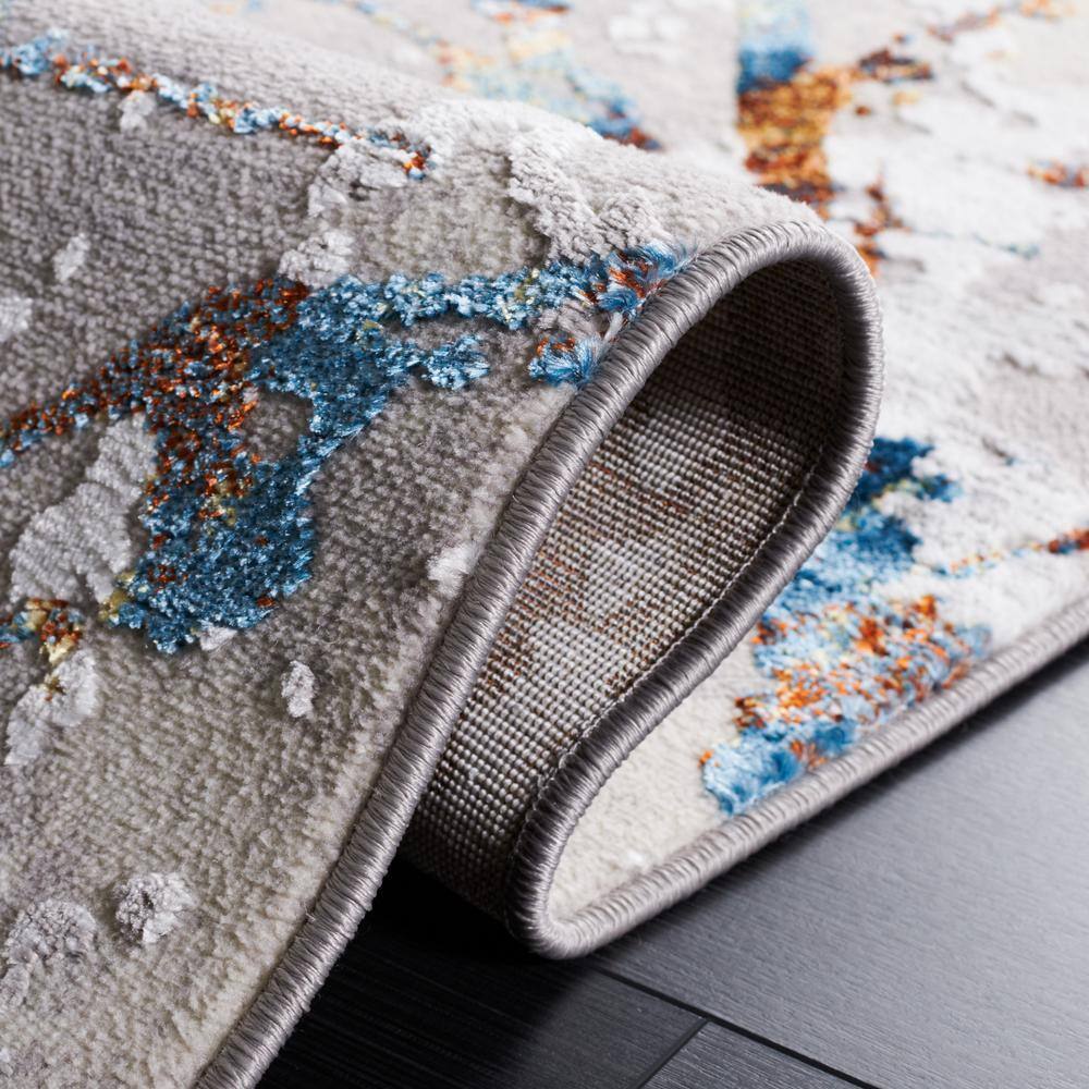 Grey and Blue Gold Abstract Hand-knotted Reversible Rug