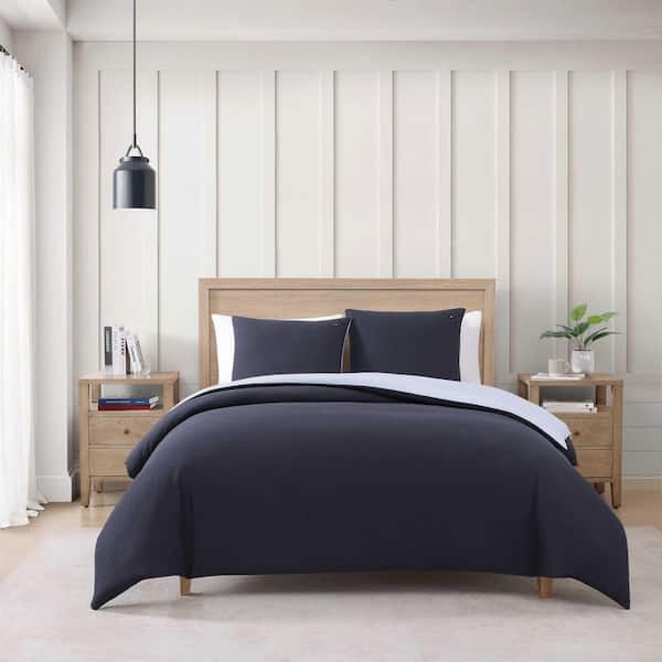 TH Micro Pique 3-Piece Navy Cotton Blend Full/Queen Comforter Set