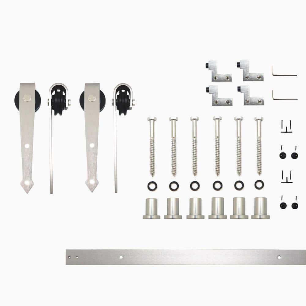 8 ft./96 in. Brushed Nickel Non-Bypass Sliding Barn Door Hardware Kit Arrow Design Roller for Double Doors price history on PriceWatchPro