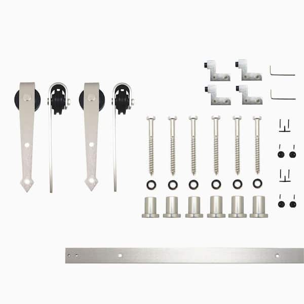 HOMACER 8 ft./96 in. Brushed Nickel Non-Bypass Sliding Barn Door Hardware Kit Arrow Design Roller for Double Doors