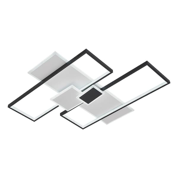 32.28 in. 5-Light Black and White Modern Rectangular Selectable LED Semi-Flush Mount Ceiling Light with Remote