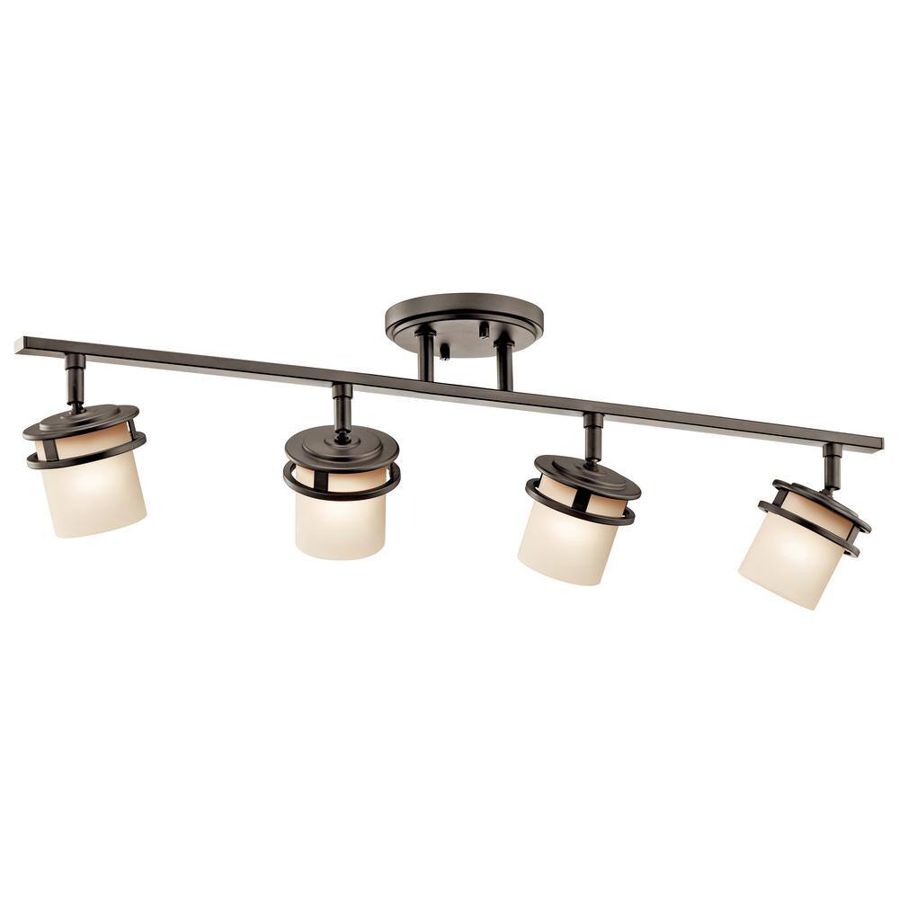 Distressed Bronze 4-Light Modern Ceiling Rail with White Cylinder Shades