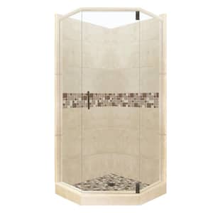 Tuscany Grand Hinged 36 in. x 36 in. x 80 in. Neo-Angle Shower Kit in Brown Sugar and Old Bronze Hardware