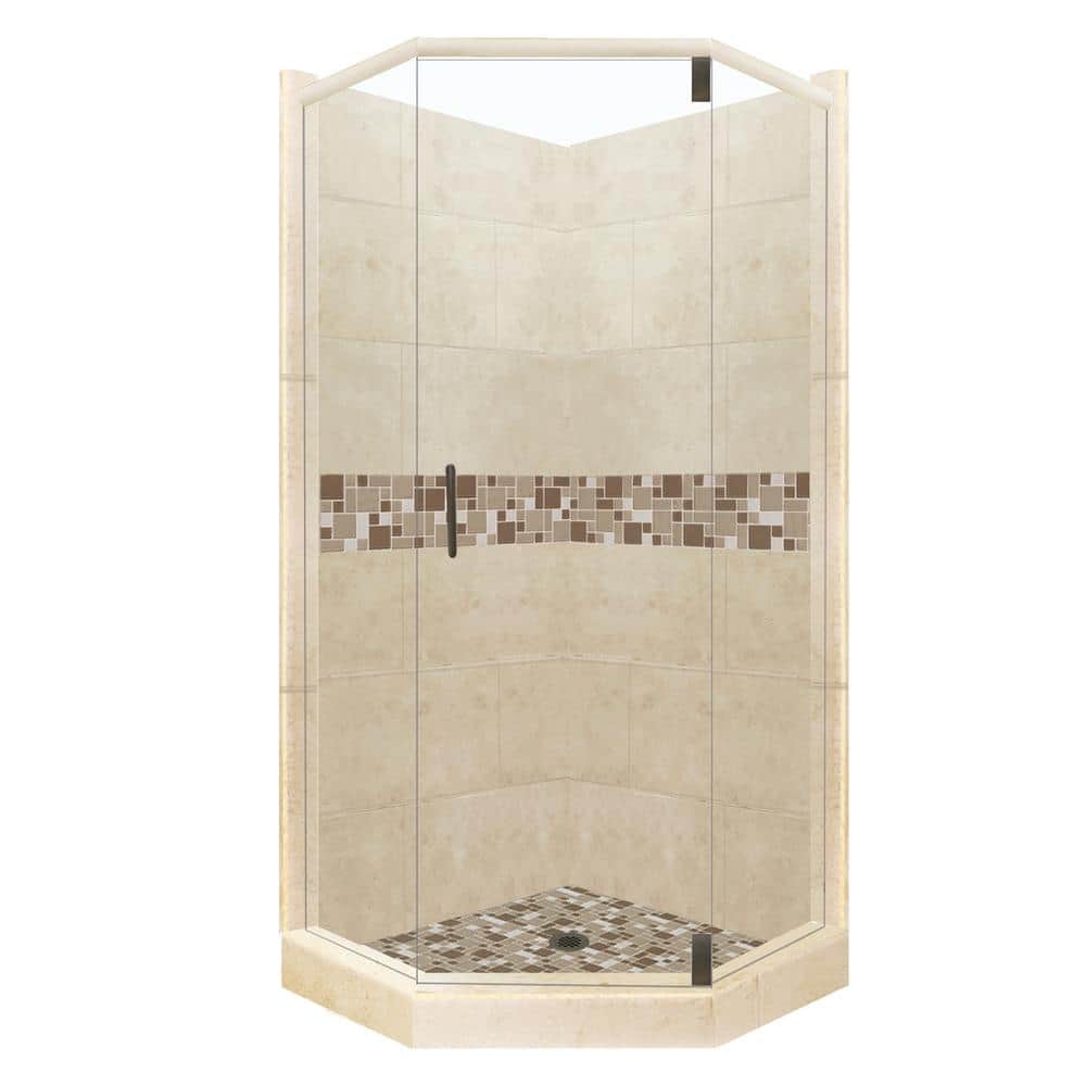 American Bath Factory Tuscany Grand Hinged 36 in. x 42 in. x 80 in. Left-Cut Neo-Angle Shower Kit in Brown Sugar and Old Bronze Hardware, Tuscany and Brown Sugar/Old Bronze -  NGH-4236BT-LCOB