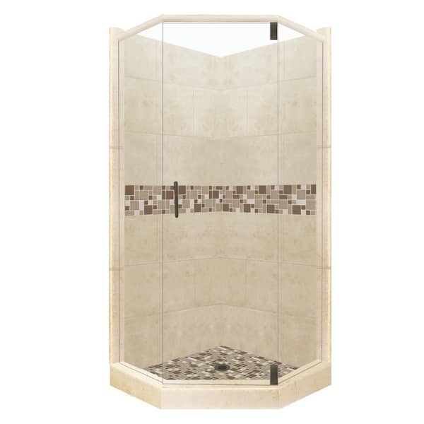 American Bath Factory Tuscany Grand Hinged 42 in. x 48 in. x 80 in. Right-Cut Neo-Angle Shower Kit in Brown Sugar and Old Bronze Hardware