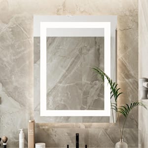 28 in. W x 36 in. H Sliver Vanity Mirror Frameless Rectangular Smart Touchable Anti-Fog LED Light Bathroom Wall 3-Color