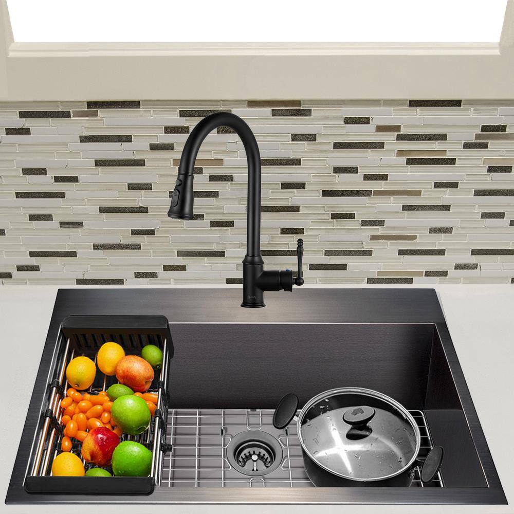 Matte Black Stainless Steel Single Bowl Kitchen Sink with Faucet Kit