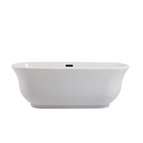 Unbranded Timeless Home 67 in. L x 31 in. W x 23 in. H Oval Acrylic Flat-Bottom Non-Whirlpool Bathtub in Glossy White