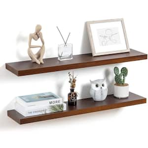 36 in. W x 8 in. D Light Brown Rustic Premium Solid Pine Wood Decorative Wall Shelf (Set of 2)