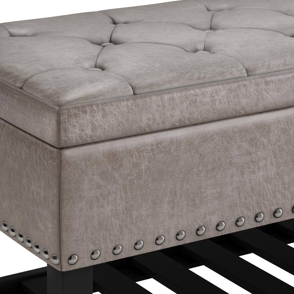 Lomond Distressed Gray Taupe Tufted Storage Ottoman Bench