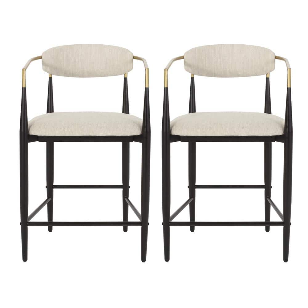 Noble House Boise 37.25 in. Low Back Beige and Black Wood Counter Stool (Set of 2) Extra Tall 109894 - The Home Depot