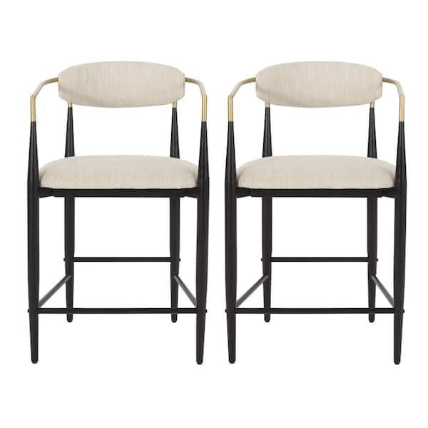 Noble House Boise 37.25 in. Low Back Beige and Black Wood Counter Stool (Set of 2) Extra Tall