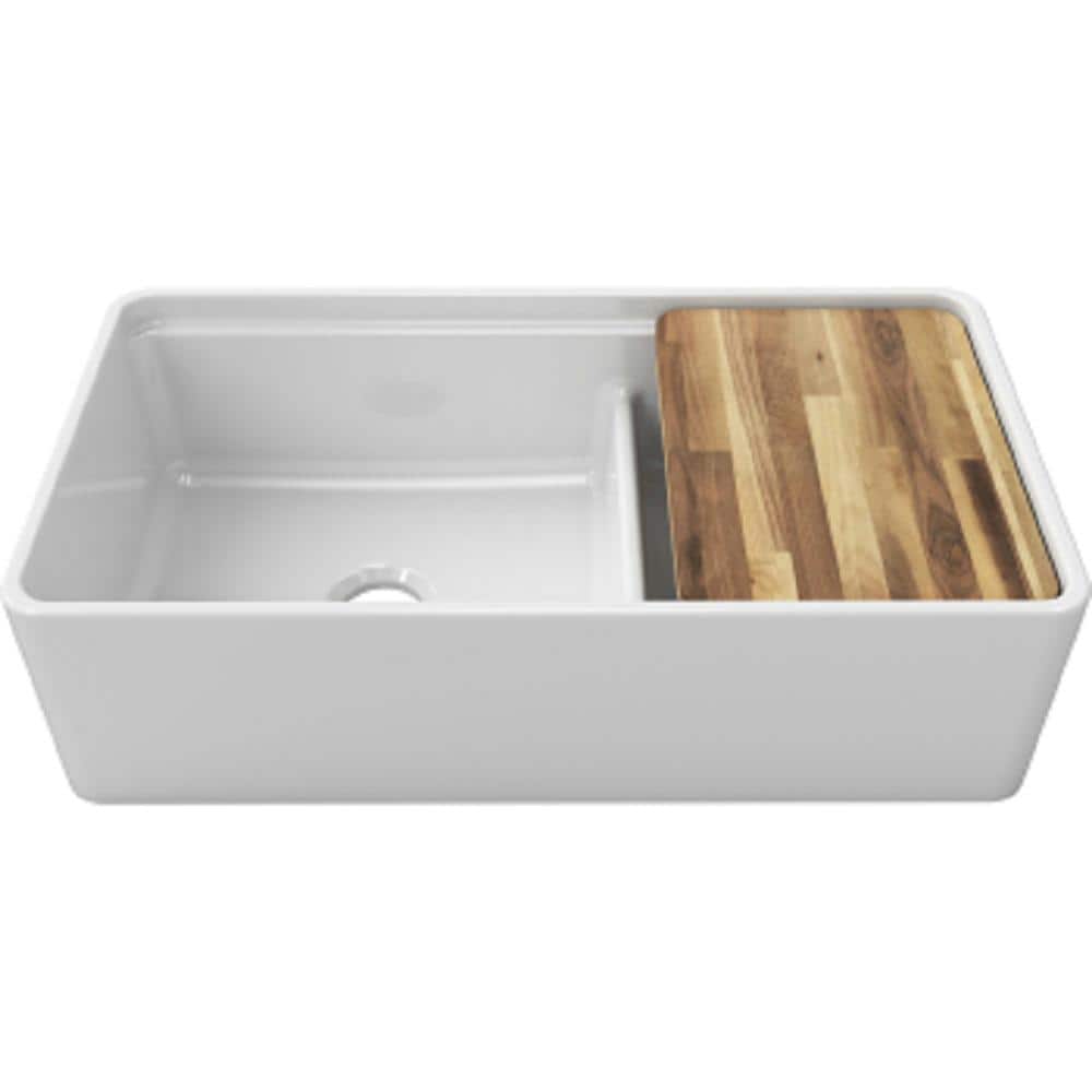 White Fireclay 36'' Double Bowl Farmhouse Sink