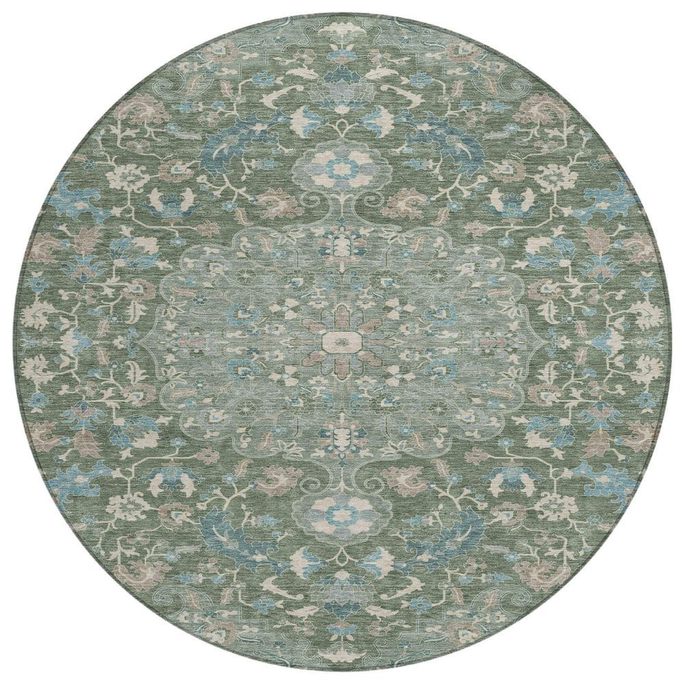 Chantille Machine Washable Indoor/Outdoor Abstract ACN2564 Basil 8 ft. x 8 ft. Round Rug price history on PriceWatchPro