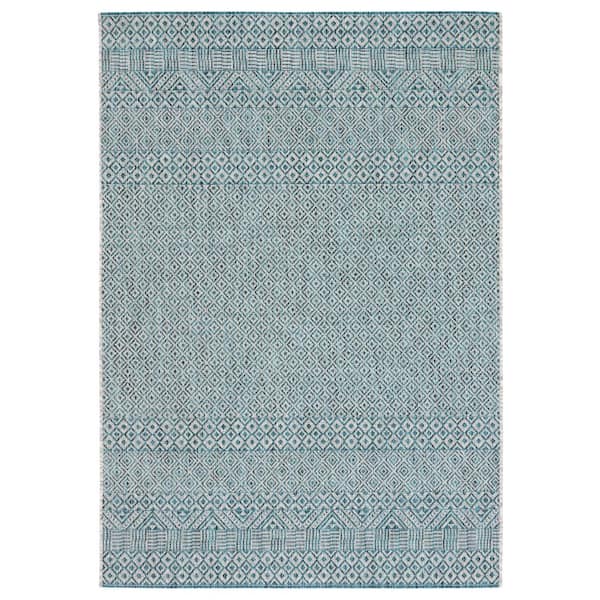SAFAVIEH Courtyard Gray/Aqua Doormat 3 ft. x 5 ft. Geometric Diamond Indoor/Outdoor Area Rug