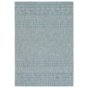 Courtyard Gray/Aqua 8 ft. x 10 ft. Geometric Diamond Indoor/Outdoor Area Rug