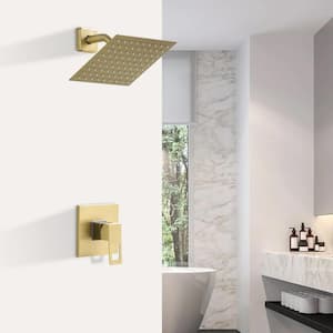 1-Spray Patterns with 1.5 GPM 8 in. Wall Mount Rain Fixed Shower Head in Brushed Gold