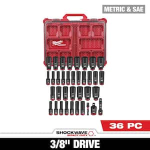 SHOCKWAVE Impact-Duty 3/8 in. Drive Metric and SAE Deep Well Impact PACKOUT Socket Set (36-Piece)