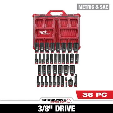 SHOCKWAVE Impact-Duty 3/8 in. Drive Metric and SAE Deep Well Impact PACKOUT Socket Set (36-Piece)