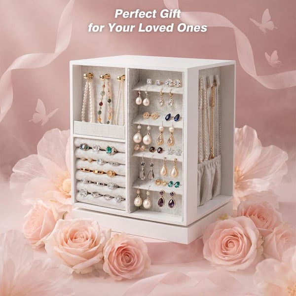 Jeedeson White Jewelry Box 360° Rotating Jewelry Organizer