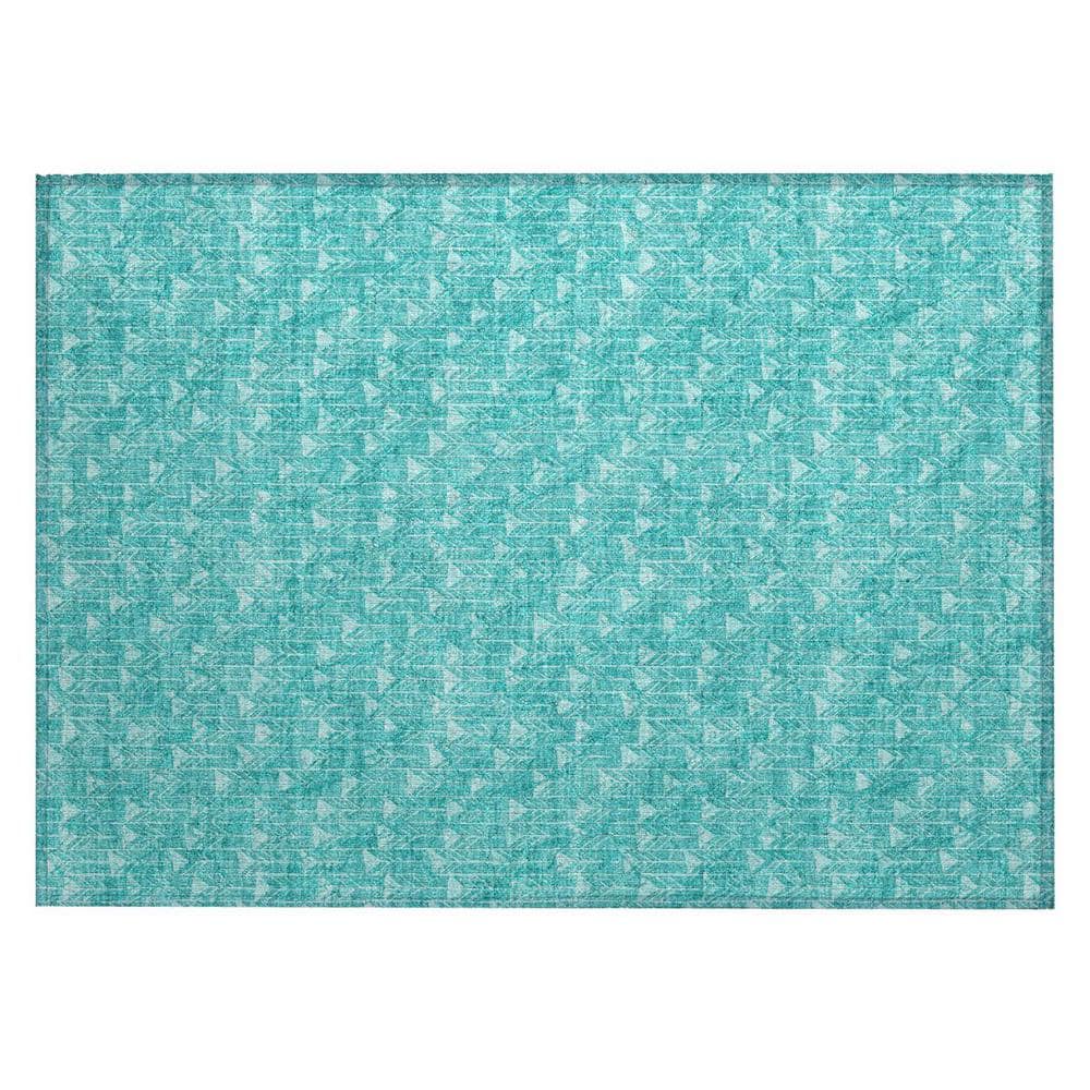 HomeRoots Turquoise 2 ft. x 3 ft. Geometric Indoor/Outdoor Area Rug ...