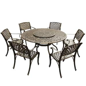 Ornate Traditional and Modern Contemporary 7-Piece Bronze Aluminum Round Outdoor Dining Set