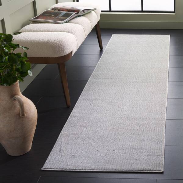 Bayside Ivory/Light Gray 2 ft. x 8 ft. Machine Washable Solid Geometric Runner Rug