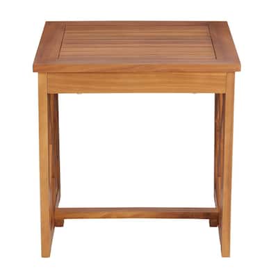 Willow Glen Farmhouse Wood Outdoor Patio Side Table with Teak Finish